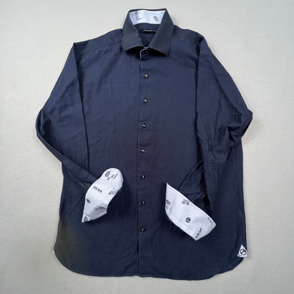 Hammer Made Shirt Mens 42 Blue NYC Print Tailored Business Casual Little Italy